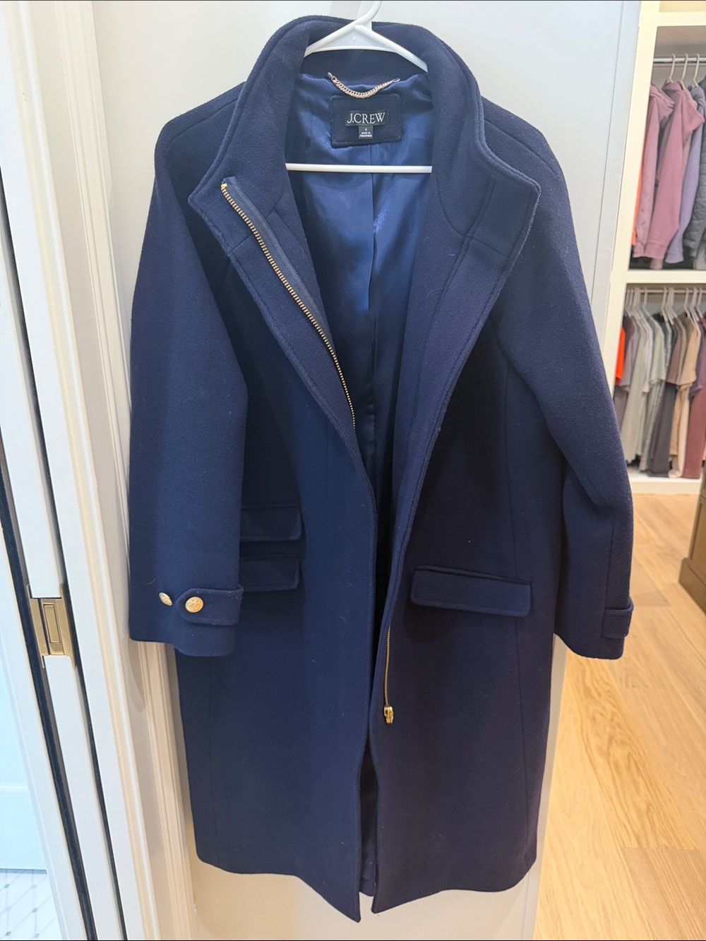 J. Crew Navy Nello Gori Italian Wool Coat with Gold-Tone Hardware